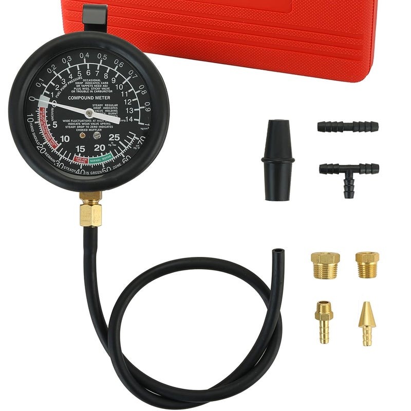 weyleity Fuel Pump and Vacuum Tester Gauge | Vacuum and Fuel Pump Tester Gauge Kit Carburetor Pressure Fuel Pressure Tester Kit Automotive Vacuum Gauge (Red) - Image 1